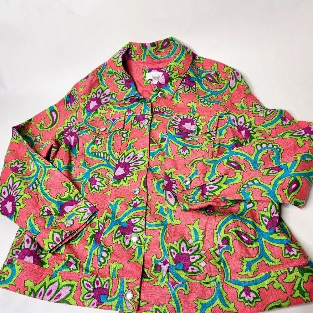 Lucy & Laurel Women's Size 1X Floral Paisley Linen Jacket